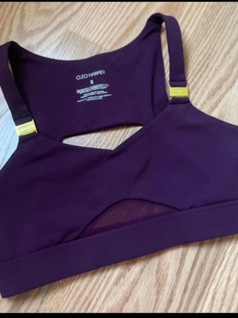 Cleo Harper Deep Plum Cutout Sports Bra with Gold Hardware